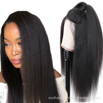 Transparent Kinky Straight 360 Lace Frontal Wig Pre Plucked 150% density Yaki HD Lace Front Human Hair Wigs For Black Woman Remy
